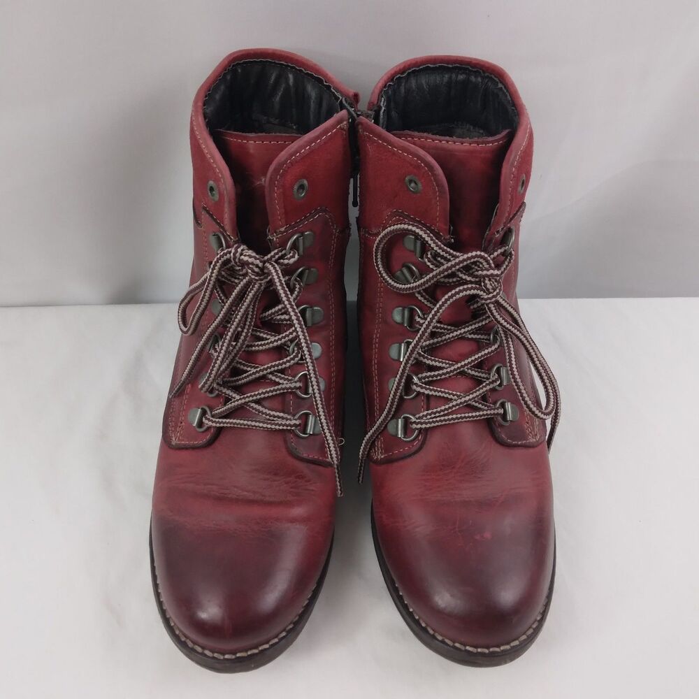 Taos Ringer Red Leather Lace Up Ankle Boots Boho Lagenlook Womens US 7-7.5 EU 38 - Picture 4 of 15